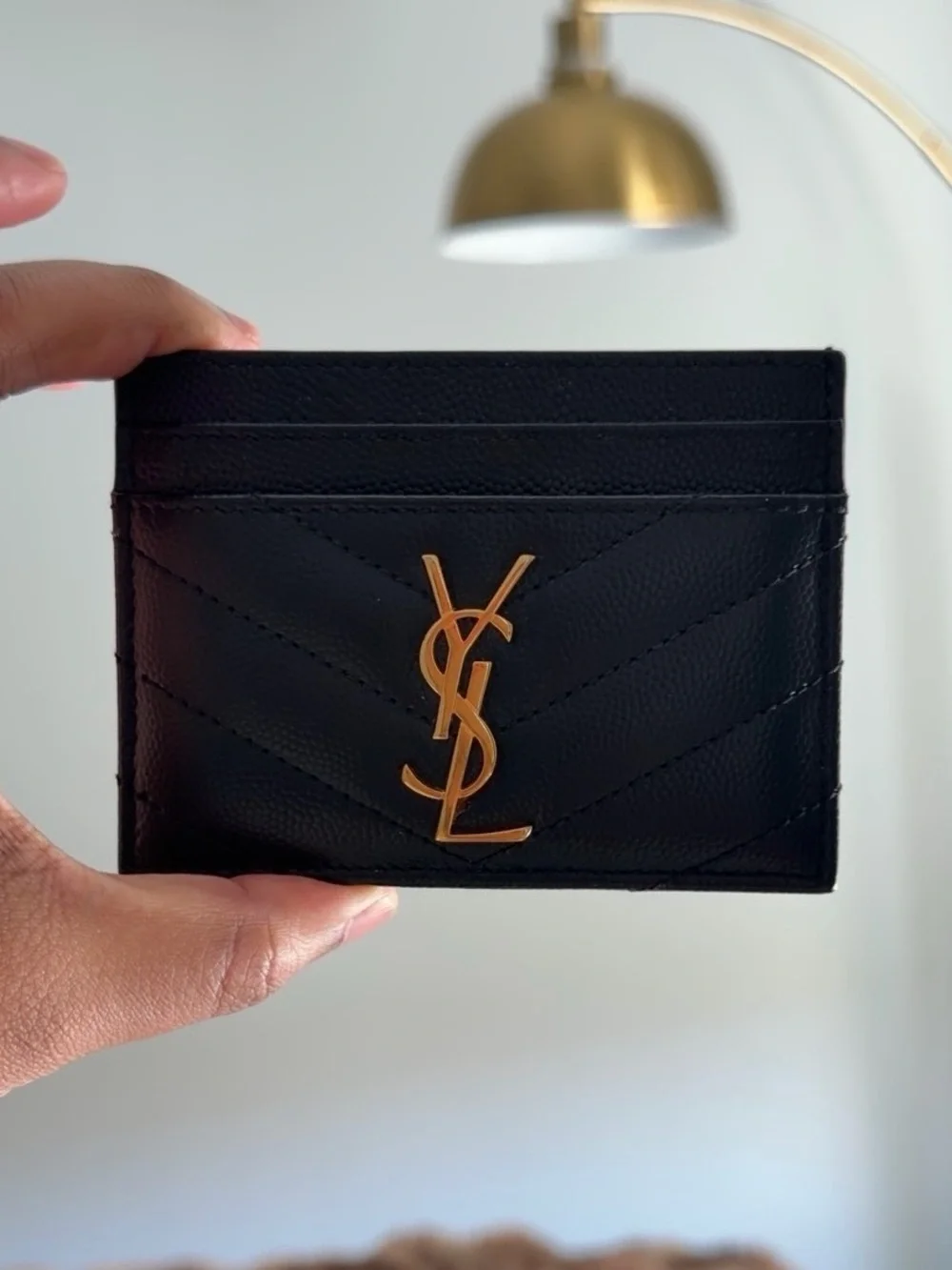 Saint Laurent Black Leather YSL Card Holder with Gold Hardware